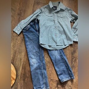 Wrangler lot boys pearl snap shirt and jeans size small or 7